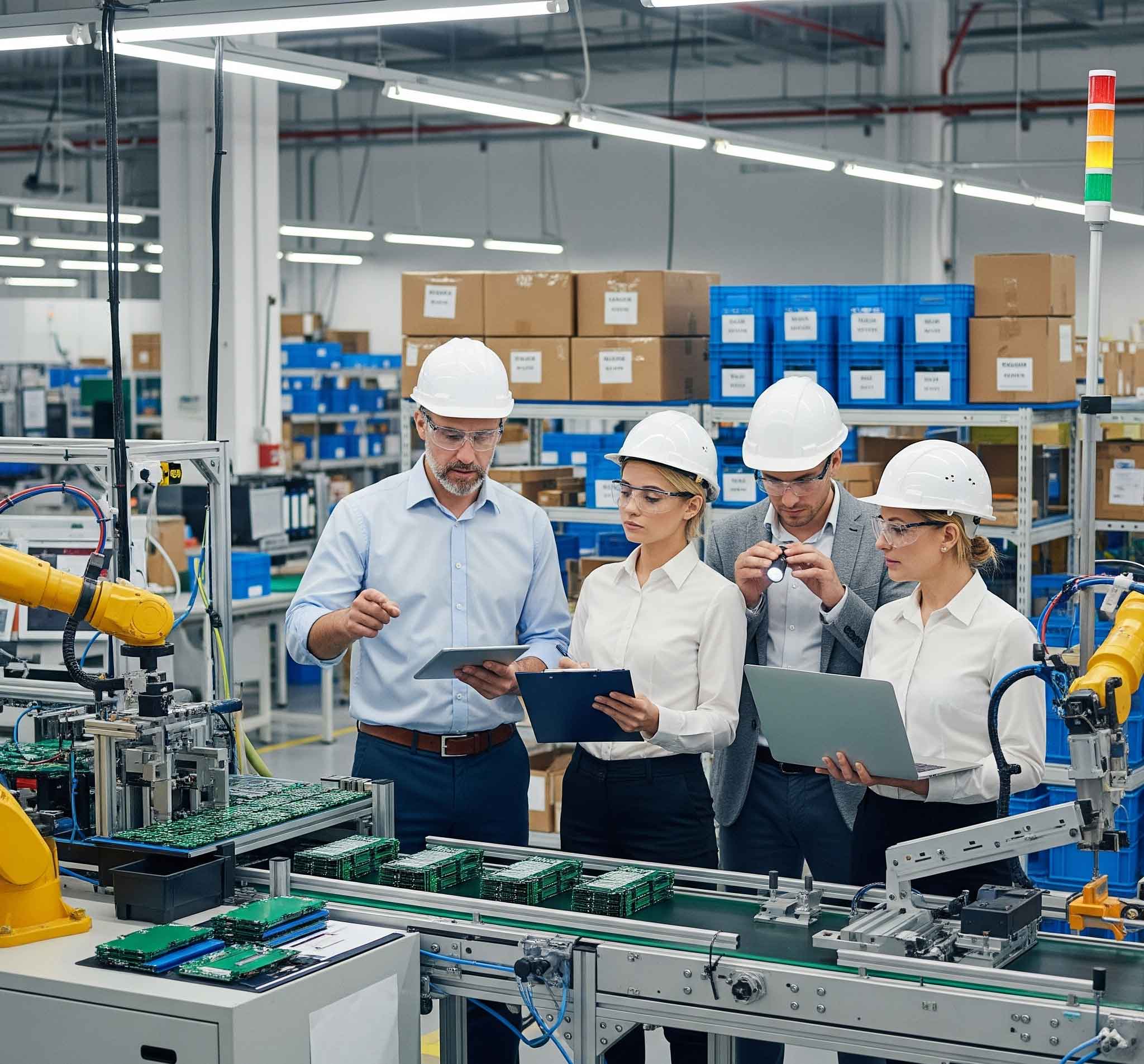 A-team-of-engineers-and-supply-chain-managers-conducting-a-factory-audit-for-an-electronics-supplier